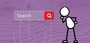 image of person thinking beside search bar