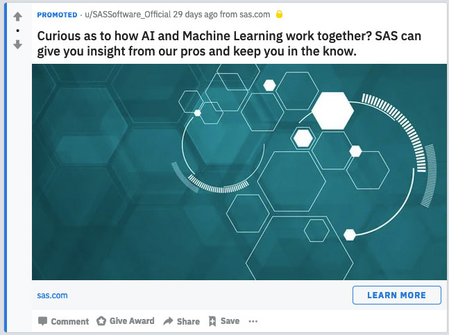 A screenshot of an ad for "SAS," an analytics software company.